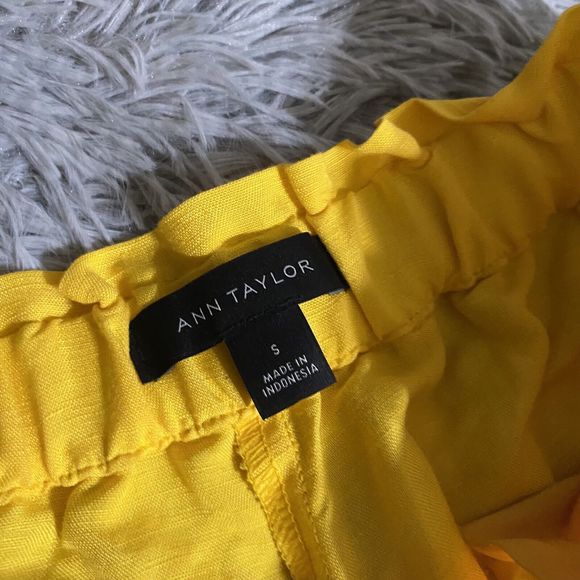 Ann Taylor Lagenlook Paperbag Waist Pants Womens Small Yellow Linen Minimalist - Picture 4 of 9